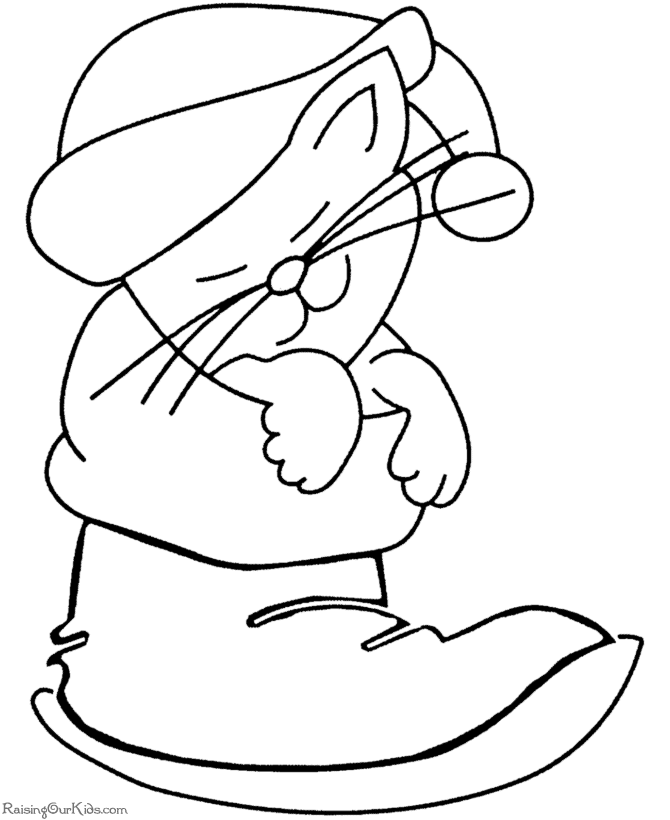 Christmas cat in a shoe! A free, printable coloring page