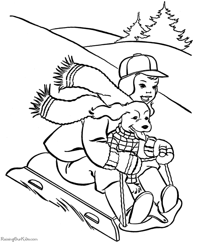 Sledding dog printable Christmas coloring pages!