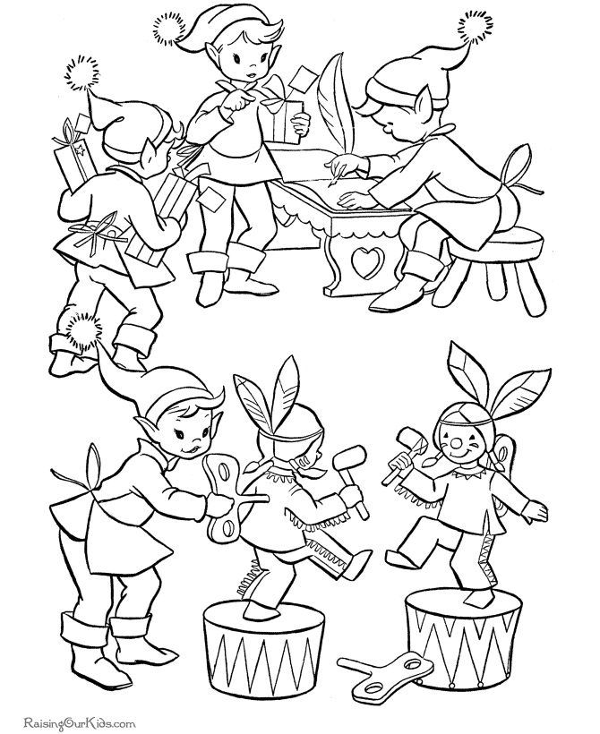 Free Christmas printable coloring pages - Santa's Elves!