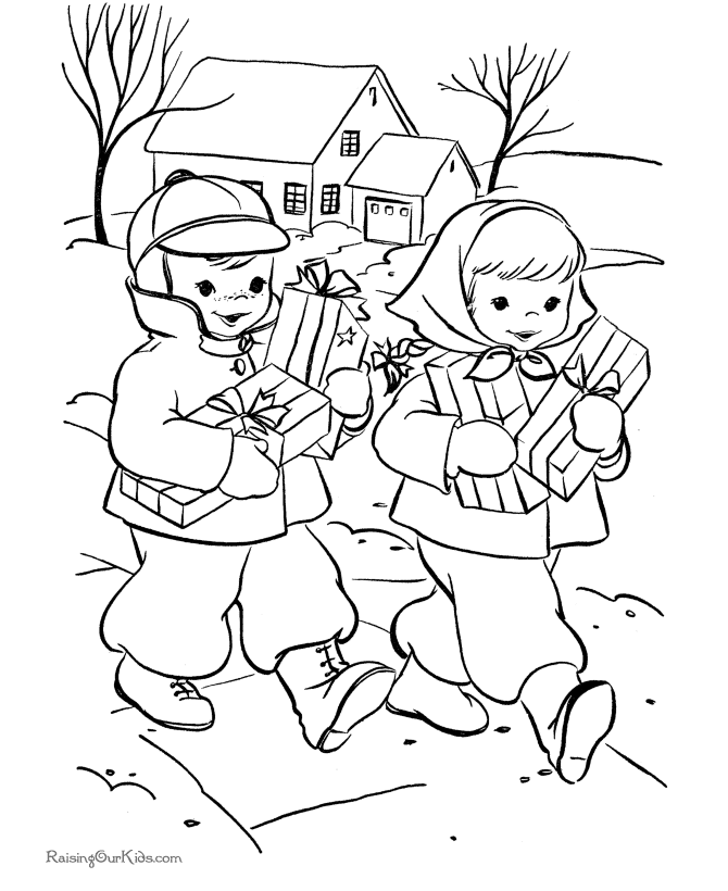 Giving gifts - Christmas kids printable coloring page!