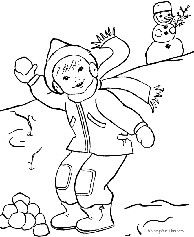 Kids printable Christmas coloring pages - Snowball fun!