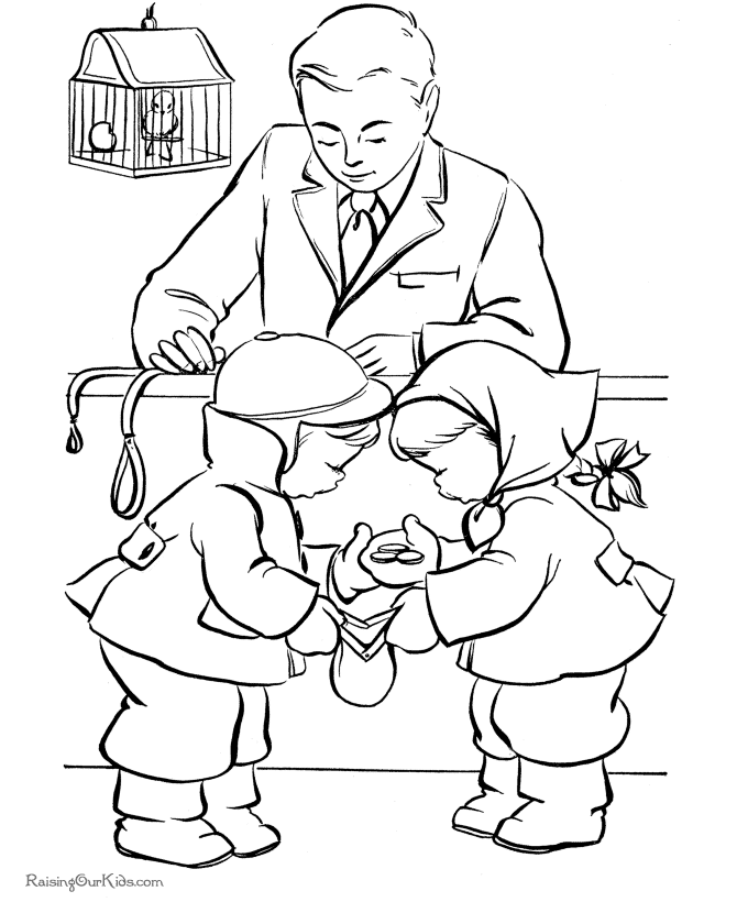 Buying Presents - Free kids printable Christmas coloring pages!
