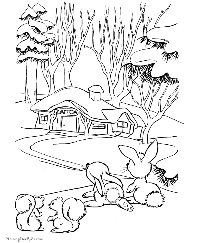 Christmas scene coloring page - Santa's House